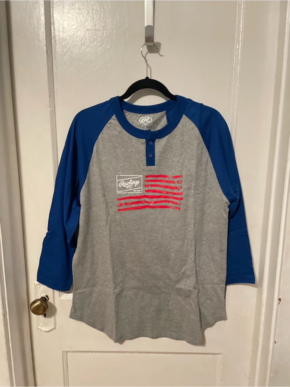 Rawlings Grey & Blue Raglan Henley Shirt with Red Graphic